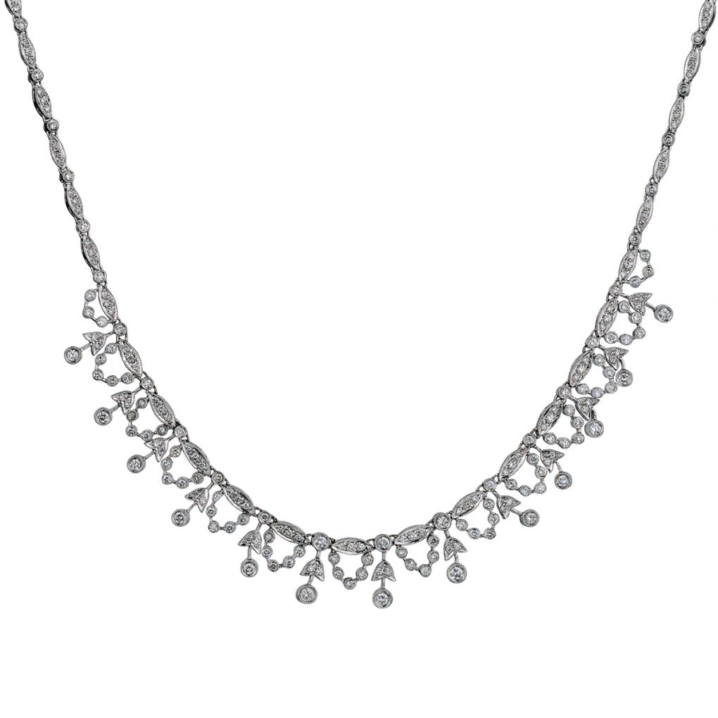 Ladies Vintage Platinum Necklet Featuring 4 60 Tw Brilliant Cuts Van