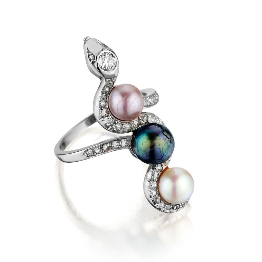 Magnificent vintage snake pearl ring. Circa 1910. – Van Rijk