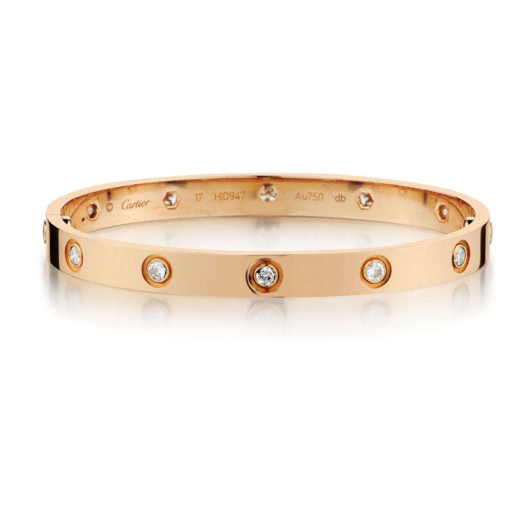 Cartier Love Bracelet Rose Gold With 10 Diamonds Size 17