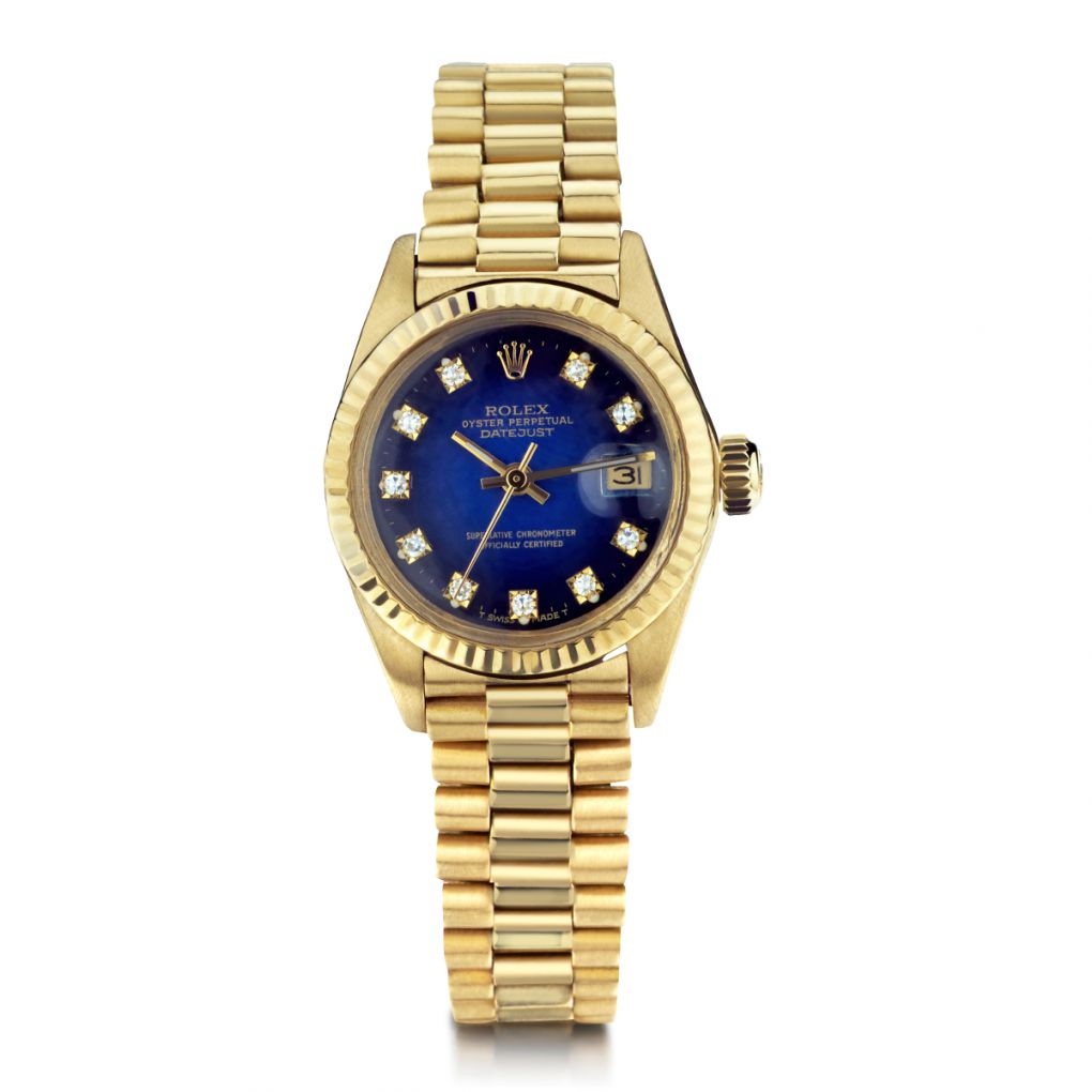 Rolex Oyster Perpetual Ladies Yellow Gold Blue Diamond Dial Datejust W Van Rijk