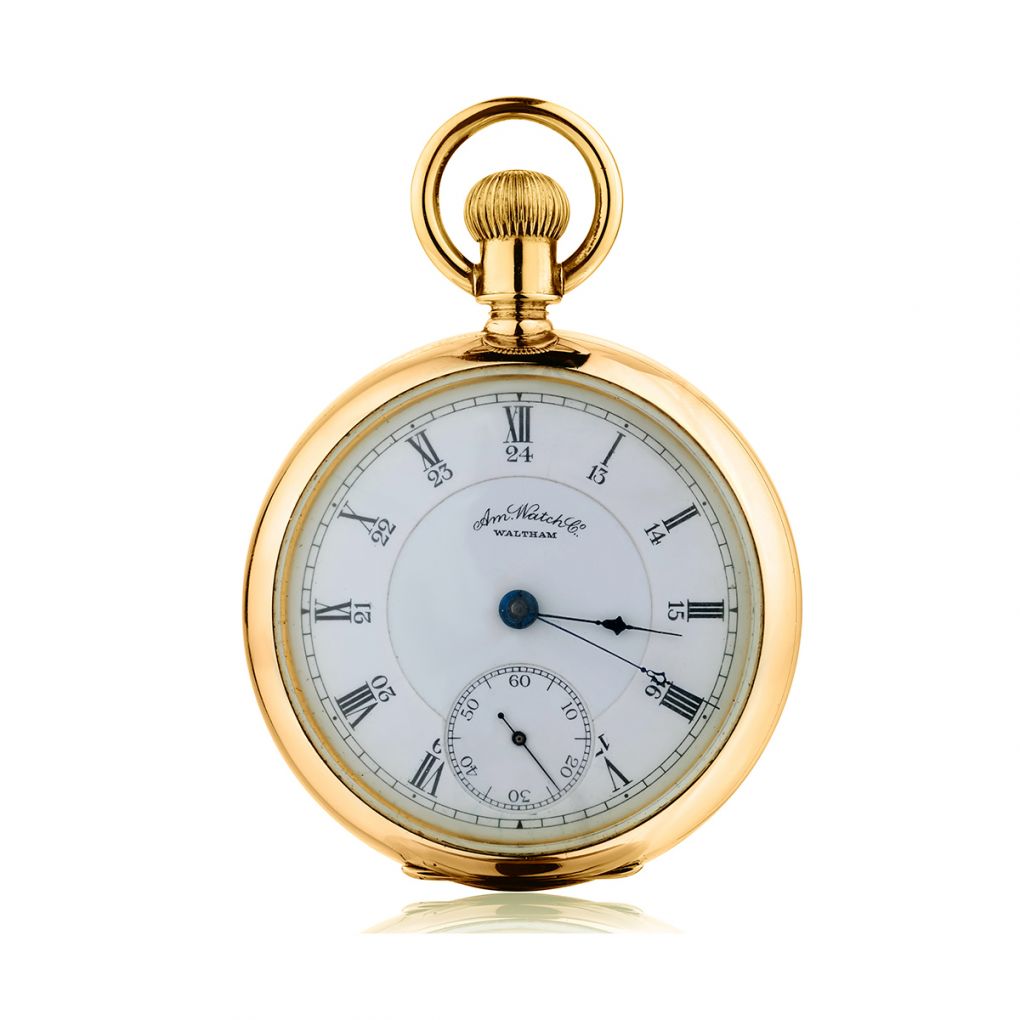 Waltham Vintage Open Face Pocket Watch in 18kt Yellow gold. Van Rijk