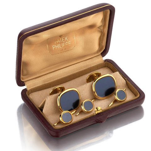 Patek Philippe Ellipse Jumbo Cufflinks and Button Holders. 18kt Yellow Gold