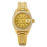 Ladies Rolex Presidential in 18kt Yellow Gold. Factory Diamond Bezel. Ref: 69178.