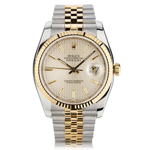 Rolex Datejust 36mm in Steel and 18kt Yellow Gold. Tapestry Dial.