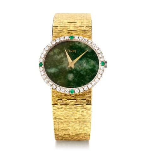 Piaget 18kt Y/G Ladies Jadeite, Diamond and Emerald Watch. Circa 1970's