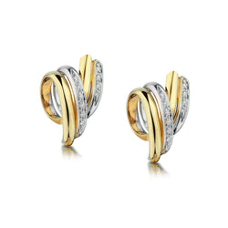 18kt Yellow and White Gold Twisted Diamond Stud Earrings.0.20 Ctw