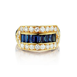 18kt Yellow Gold Blue Sapphire and Diamond Ring