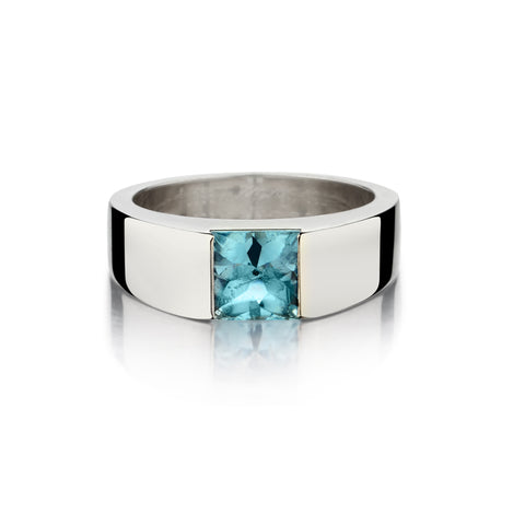 Cartier 18kt White Gold Aquamarine Tank Ring.Size:48 (US 4-1/2)