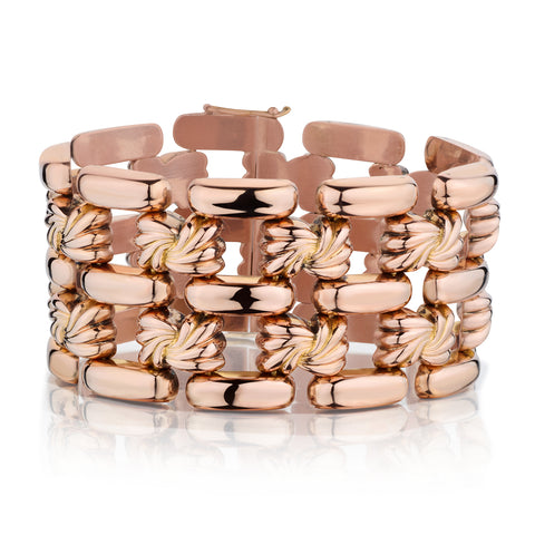 Magnificent 14kt Rose Gold Retro -Era Wide Bracelet. Weight: 87.04 Grams