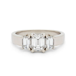 1.03 Carat Emerald Cut Diamond Three-Stone 14kt White Gold  Ring