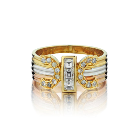 18kt Yellow,White and Rose Gold Diamond" Double C" Band