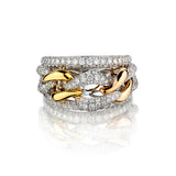 18KT White and Yellow Gold Chain Link Diamond Ring.2.25ct Tcw.