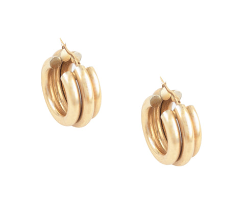 14kt Yellow Gold 3-Row Hoop Earrings. Made in Italy