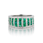 18kt White Gold Green Emerald and Diamond Band