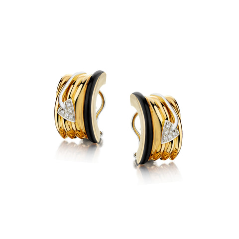 Ladies 18kt Yellow Gold Diamond and Enamel Earrings. Le Nouvelle Bague