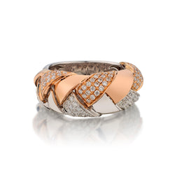 18kt Rose and White Gold Braided Diamond Ring.