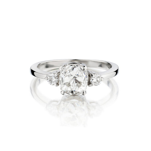 Platinum Vintage Diamond ring. Featuring a Brilliant Cut Diamond. 1.80ct Mine Cut