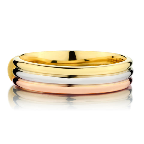 18kt Tri-Colour 3-Row Bangle. 42.31 Grams