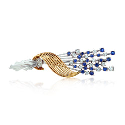 18kt Yellow and White Gold Diamond and Blue Sapphire Bouquet Brooch.