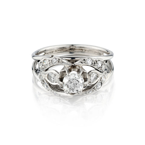 Platinum Diamond Vintage Ring. 0.50 European Cut Diamond