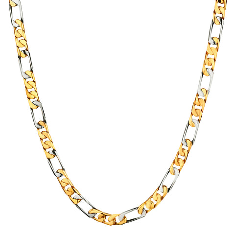 18kt Yellow and White Gold Mens Figaro Chain. Weight: 69.7 Grams.