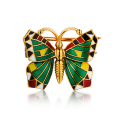 Birks 18kt Yellow Gold Enamel Butterfly Brooch