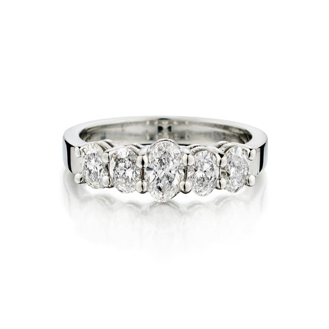 Platinum 5-Stone Oval Cut Diamond Ring. 1.38ct Tw