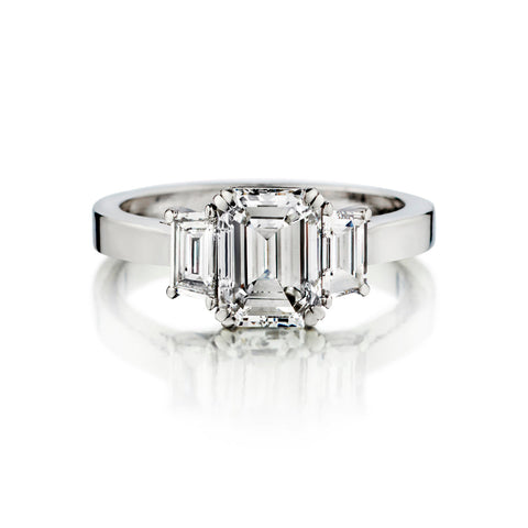 Platinum and 18kt White Gold Diamond Ring .1.13 Ctw Emerald Cut Diamond (GIA)