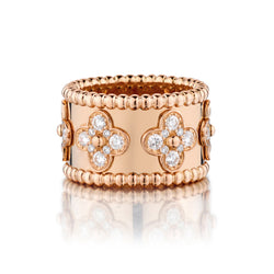 Van Cleef & Arpels 18kt Pink Gold Large Clover Perlee  Diamond Ring.