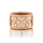 Van Cleef & Arpels 18kt Pink Gold Large Clover Perlee  Diamond Ring.