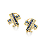 14kt Yellow Gold Blue Sapphire and Diamond "X" Stud Earrings