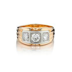 Mens 14kt Yellow Gold 3 Stone Diamond Ring. 1.20ct Tw Brilliant Cut Diamonds