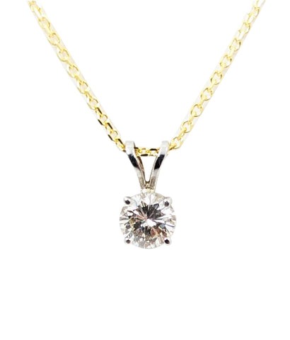 14kt Yellow Gold Natural Diamond Solitaire Pendant.  0.98ct Brilliant Cut