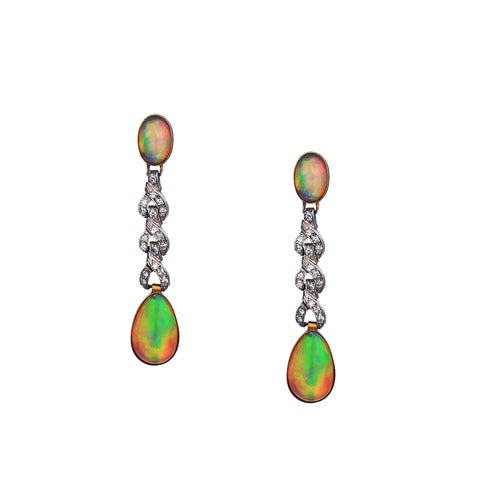 Platinum and 18kt Yellow Gold Opal and Diamond Drop / Pendant Earrings.