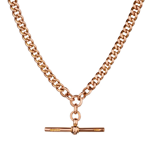 Vintage 9kt Pink Gold T-Bar Fob Chain. 39 Grams