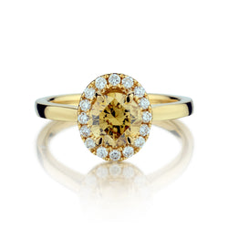 18kt Yellow Gold Diamond Ring Featuring a Fancy Yellow European Cut Diamond
