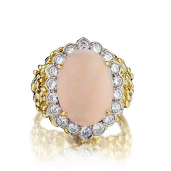 18kt Yellow Gold Coral and Diamond Ring.
