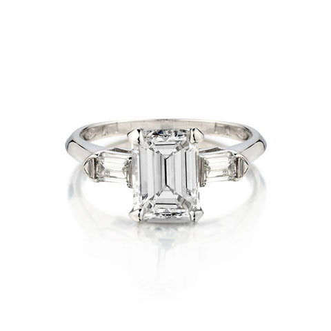 Platinum Emerald Cut Diamond Ring. 1.45 Carat Weight.