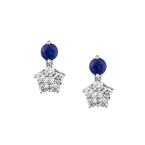 18kt White Gold Blue Sapphire and Diamond Drop Earrings.