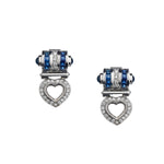 14kt White Gold Blue Sapphire and Diamond Heart Drop Earrings.