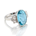 Ladies Vintage 14kt White Gold Aquamarine and Diamond Ring.