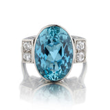 Ladies Vintage 14kt White Gold Aquamarine and Diamond Ring.