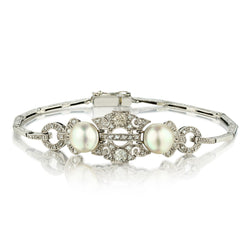 Platinum Art Deco Pearl and Rose Cut Diamond Bracelet. Circa 1920