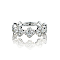 18kt White Gold Diamond "Four Leaf Clover" Diamond Band.