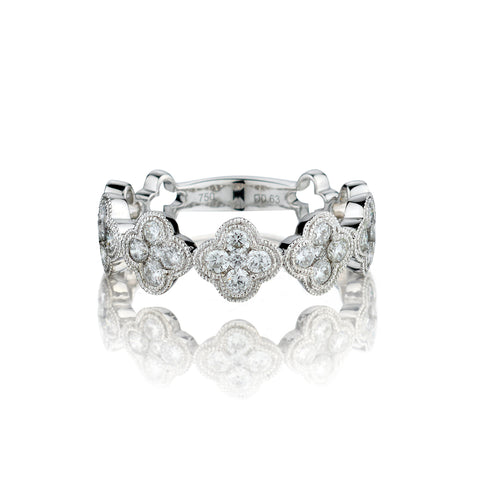 18kt White Gold Diamond "Four Leaf Clover" Diamond Band.