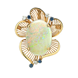 14kt Yellow Gold Opal, Diamond and Blue Sapphire Pendant / Brooch