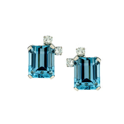 Platinum Aquamarine and Diamond Classic Stud Earrings
