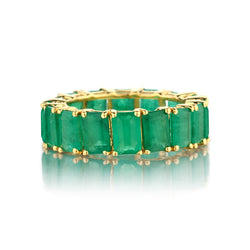 18kt Yellow Gold Green Emerald Cut Eternity Band.8.46ct Tw