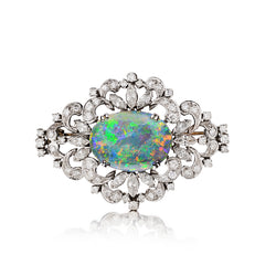 Spectacular Platinum Fire Opal and Diamond Brooch.Circa 1950