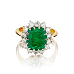 14kt and 18kt Yellow Gold Green Emerald and Diamond Cluster Ring.